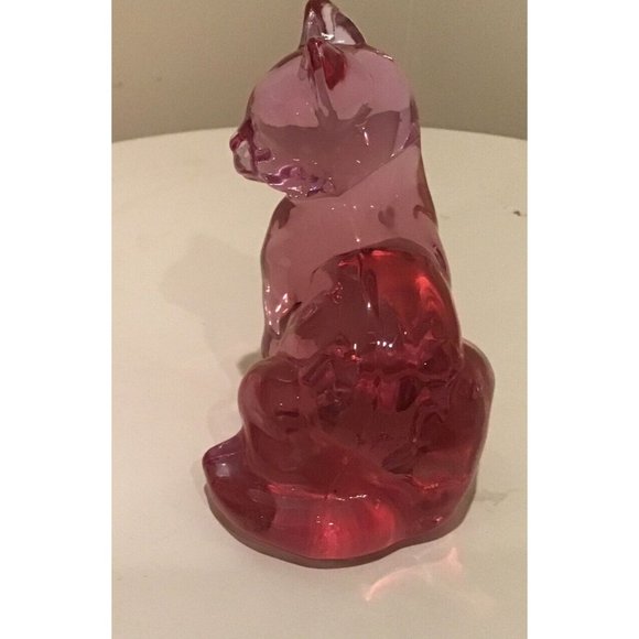 Rose Pink Cat By Fenton 3.75” H - Picture 2 of 5